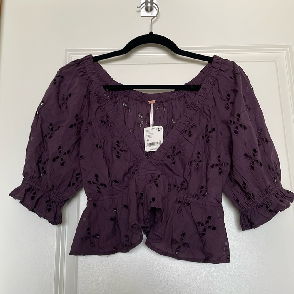 Free People Eyelet Top Purple, Size XS, NWT
